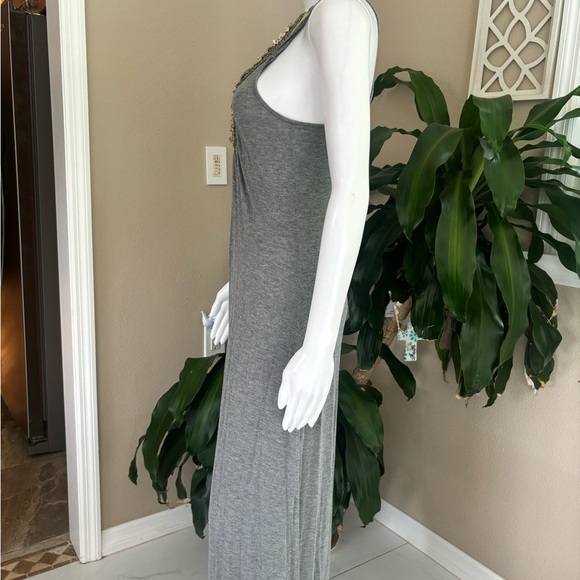 Romeo & Juliet Couture Gray Maxi Dress with Embellished V-Neck - Picture 3 of 9